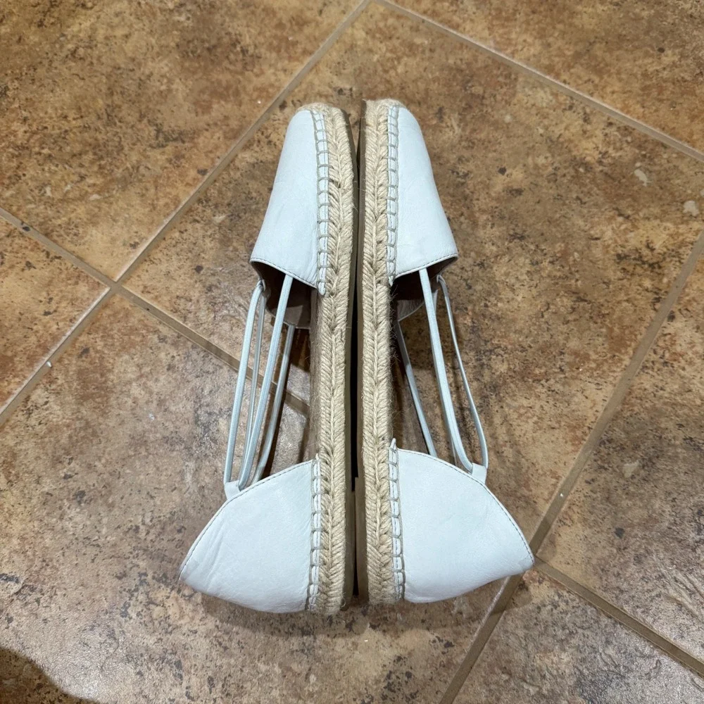 Eileen Fisher Lee Whitewash Leather Espadrille Flats Elastic Straps White Sz 10